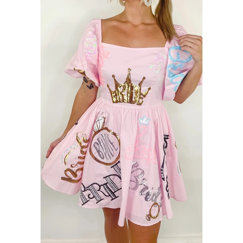 Pink 'Bride' Puff Sleeve Mini Dress - Picture 12 of 16
